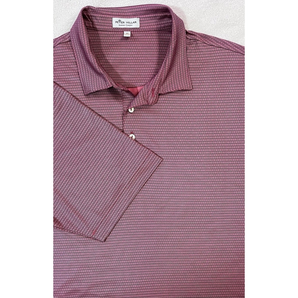 Peter Millar Summer Comfort Mens XL Raspberry Geometric AOP Golf Polo Shirt